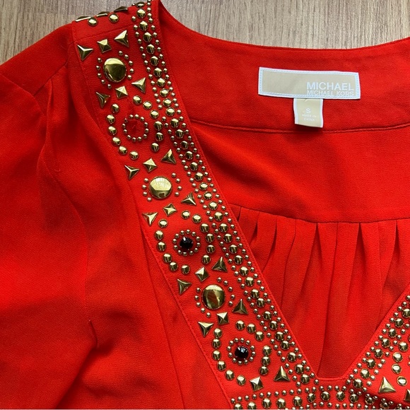 Michael Kors orange boho top with gold embellishments - Picture 2 of 4